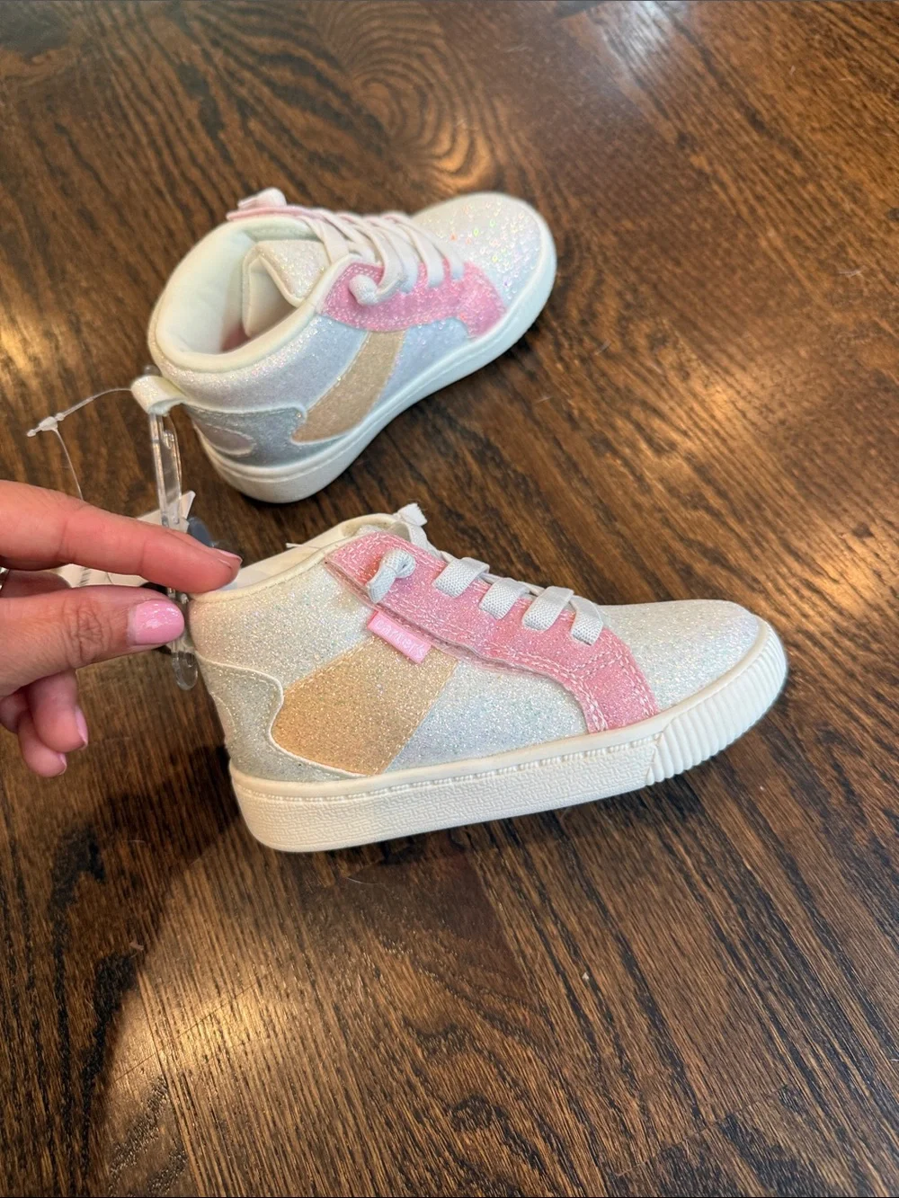 Kids Glitter High-Top Sneakers - Pink & Whiter size 8